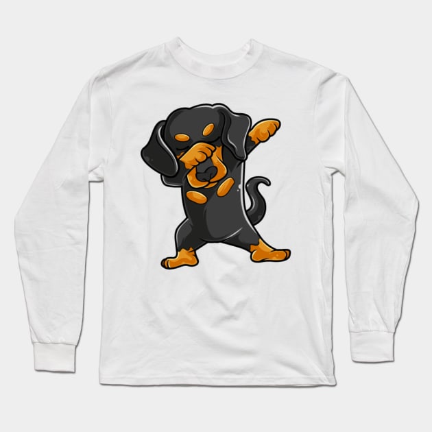 Cute Dabbing Dachshund Shirt Funny Dachshund Dab Long Sleeve T-Shirt by Nulian Sanchez